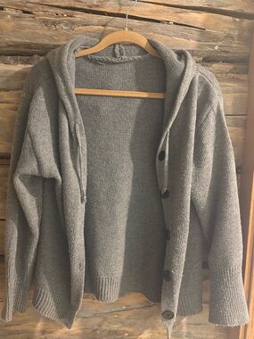 Gray Hooded Button Cardigan Sweater